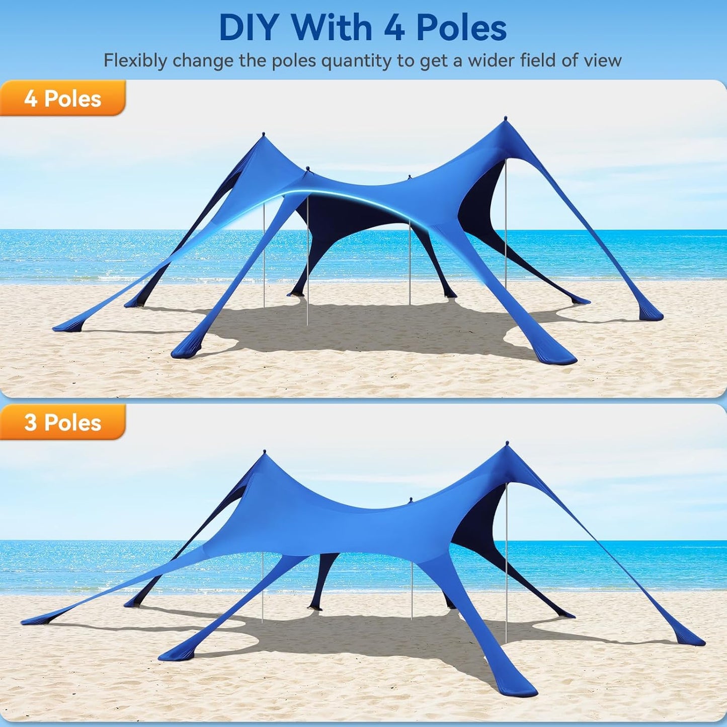 20x13 Ft Beach Canopy with UPF50+ & 8 Sandbags – Portable 