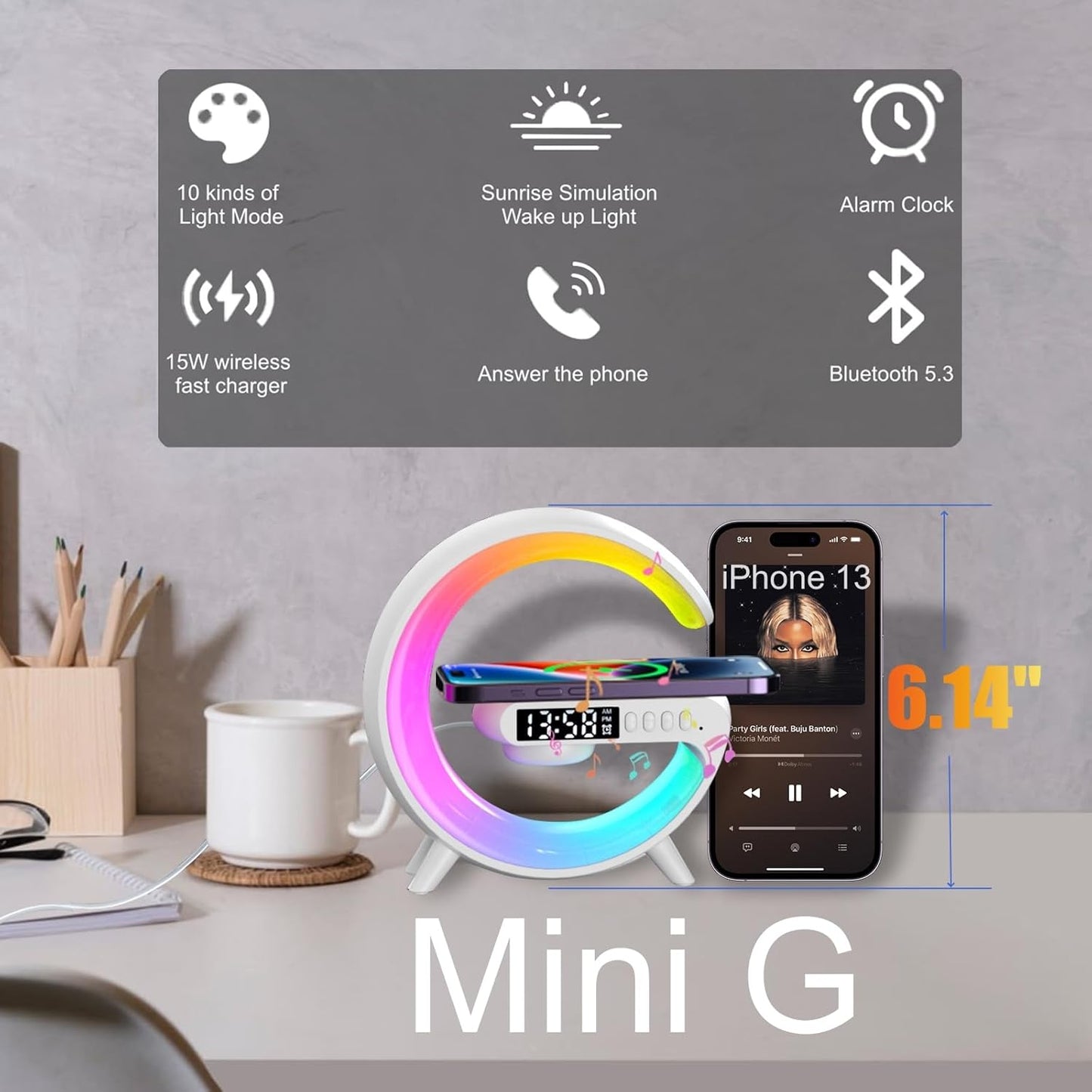 Multi-Function Mini LED Lamp, Wireless Charger, Bluetooth Speaker & Alarm Clock