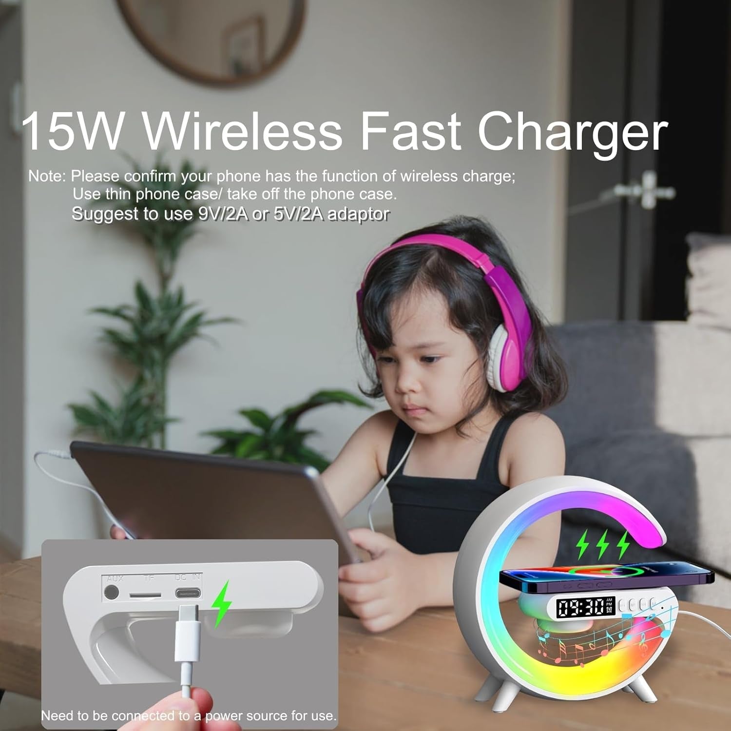 Multi-Function Mini LED Lamp, Wireless Charger, Bluetooth Speaker & Alarm Clock