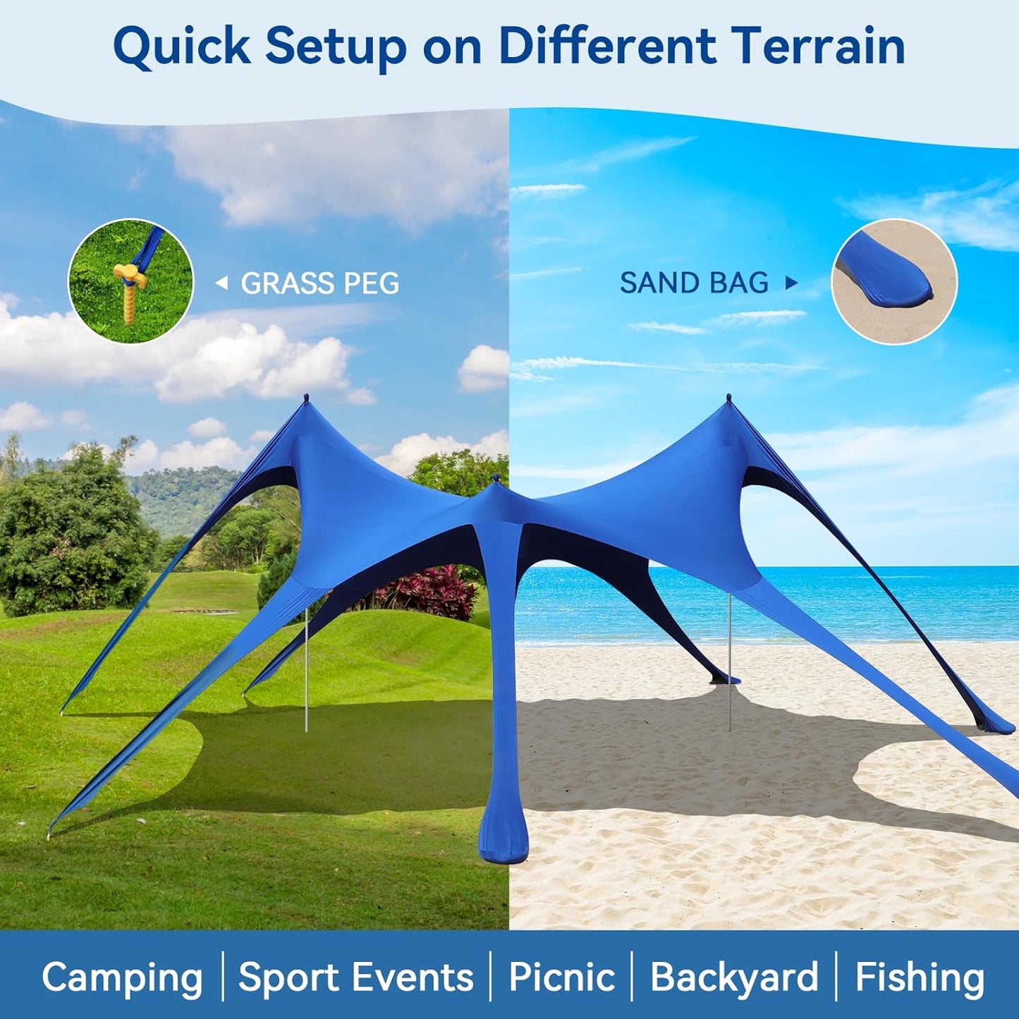 20x13 Ft Beach Canopy with UPF50+ & 8 Sandbags – Portable 